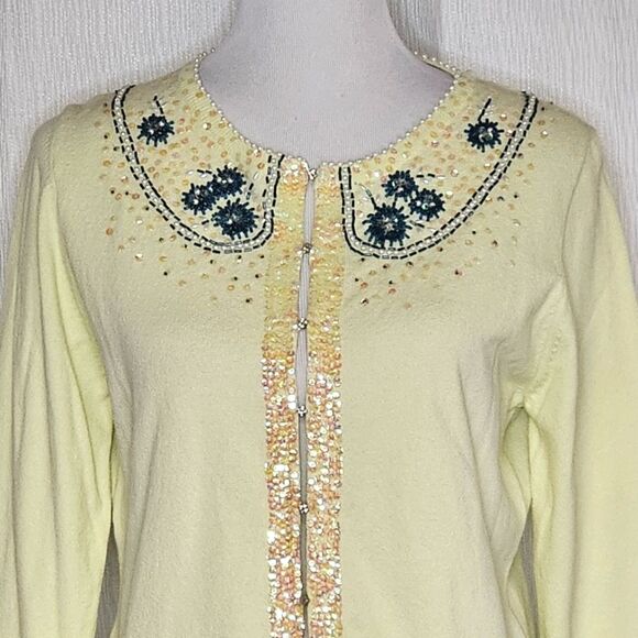 Moth Anthropologie 2004 Vibrant Light Green Beaded & Sequined Cardigan Sweater - Picture 2 of 13